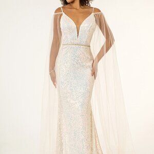 Illusion Deep V-Neck Long Evening Prom Dress 1955